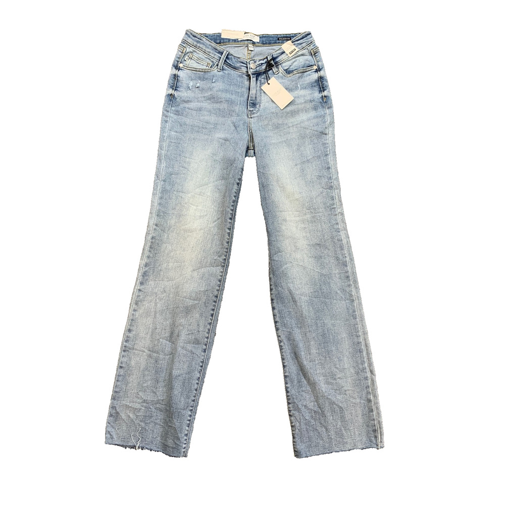 Judy Blue Jeans Womens 9/29 Denim V Waistband High Rise Straight Fit Raw Hem